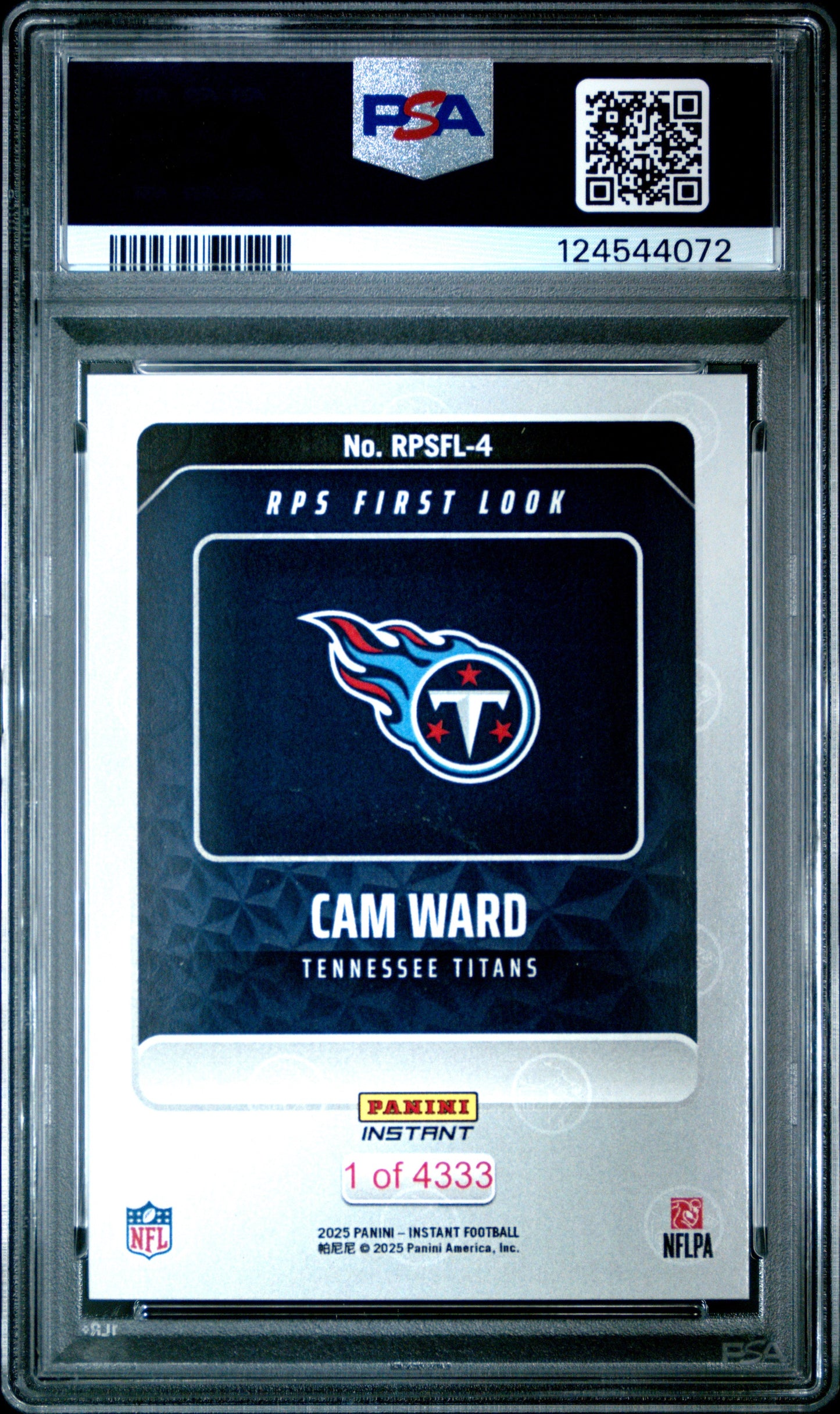 Graded 2025 Panini Instant Cam Ward #RPSFL4 RPS First Look Rookie RC Football Card PSA 8 Near Mint