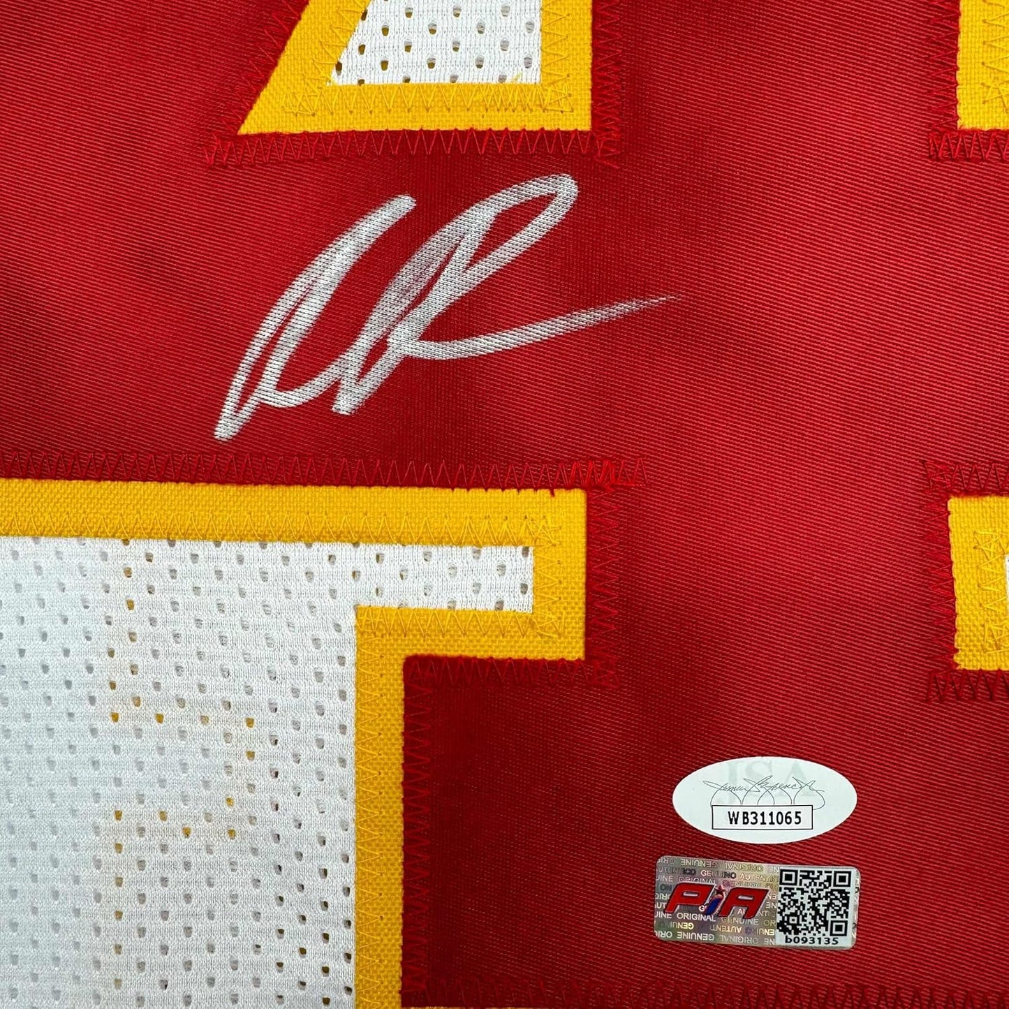 Framed Autographed/Signed Rashee Rice 35x39 Kansas City White Football Jersey JSA COA