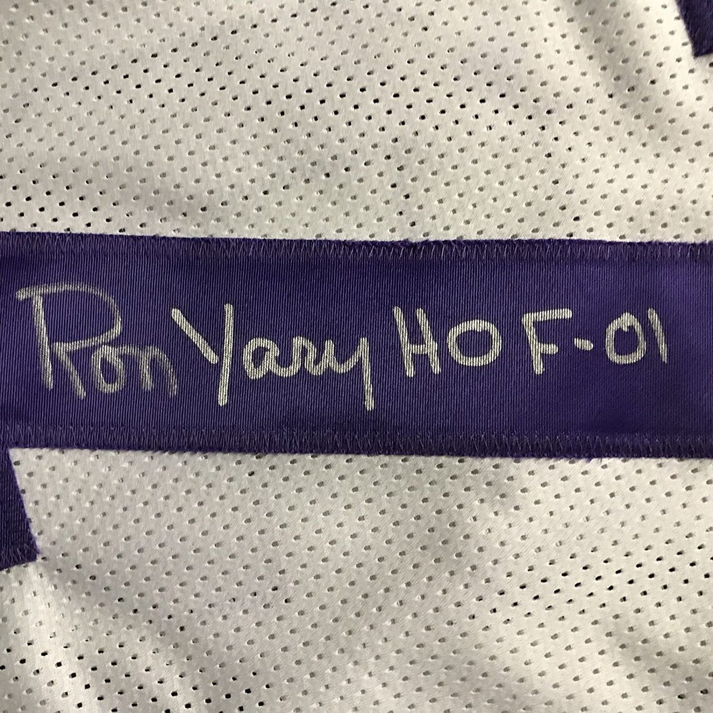 Framed Autographed/Signed Ron Yary HOF 01 35x39 Minnesota Vikings White Football Jersey JSA COA