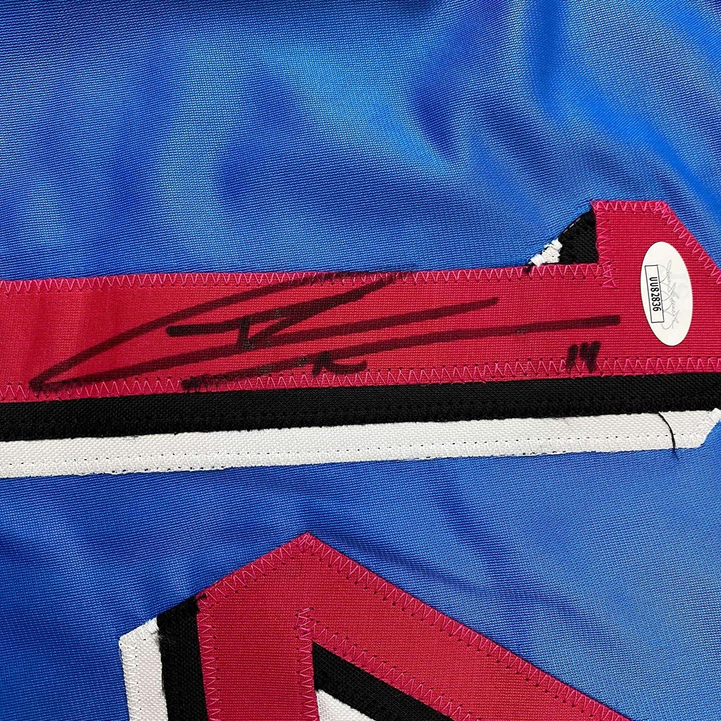 Framed Autographed/Signed Tyler Herro 35x39 Miami Blue Vice City Basketball Jersey JSA COA