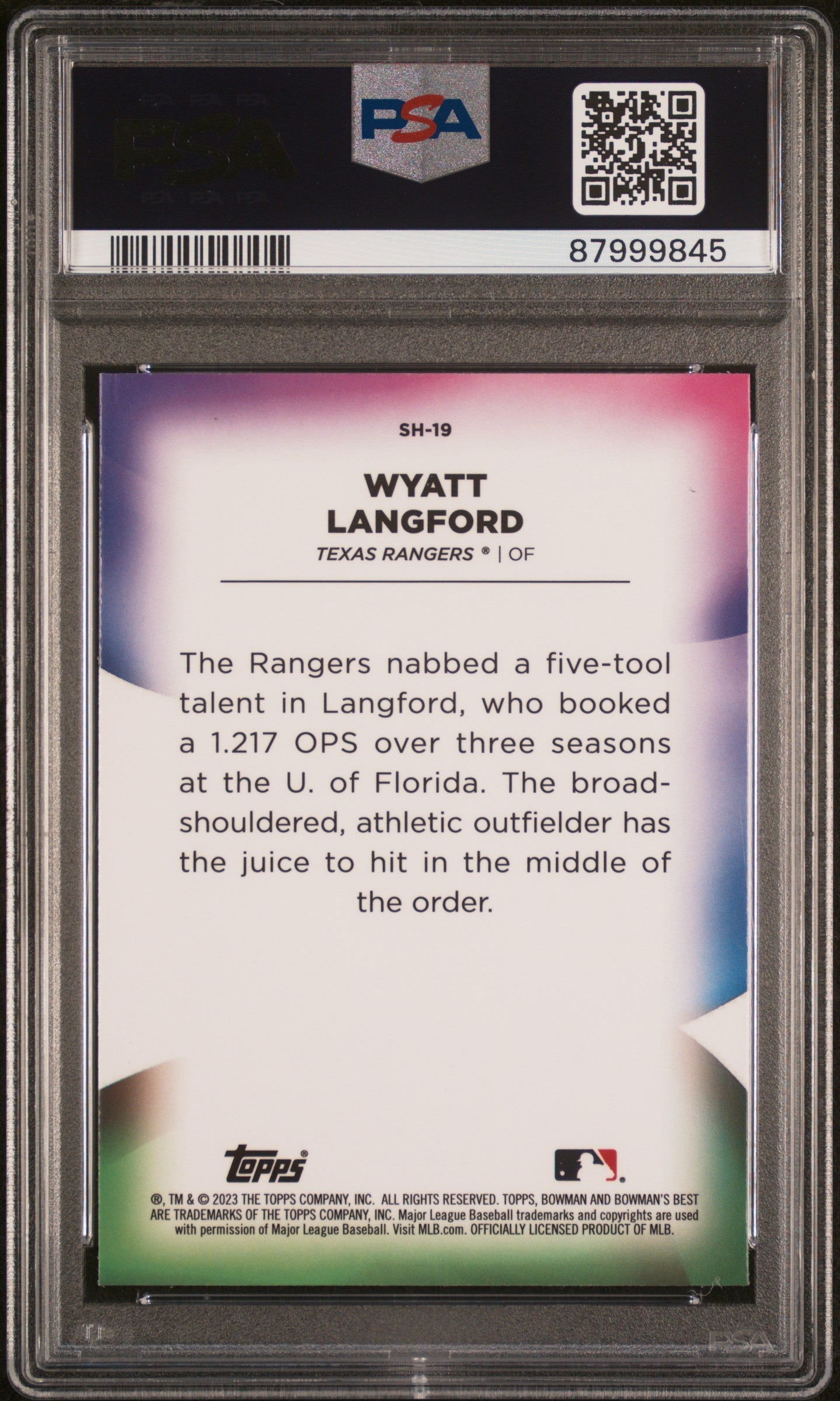 Graded 2023 Topps Bowmans Best Wyatt Langford #SH19 Shellacked Rookie RC Baseball Card PSA 10 Gem Mint