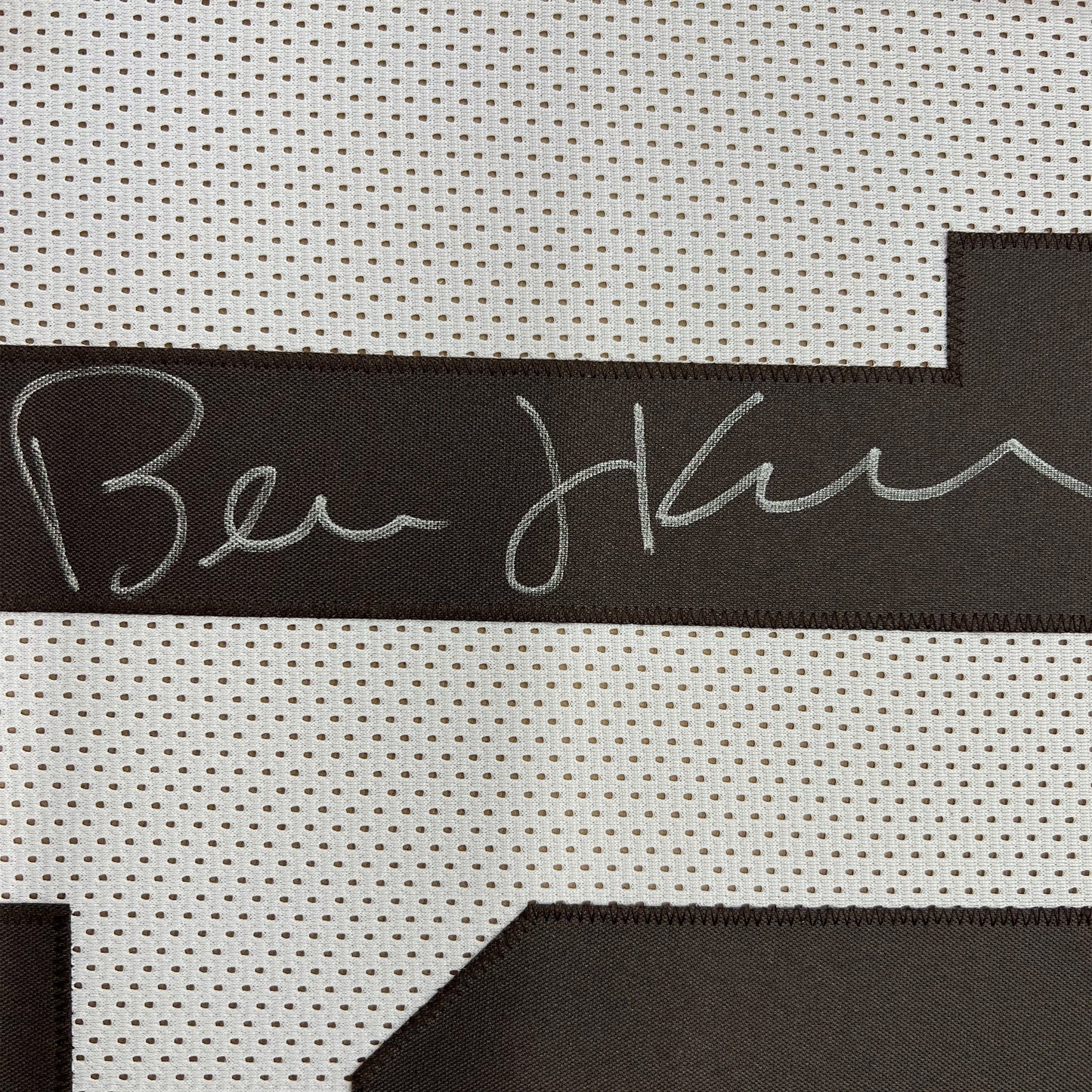 Framed Autographed/Signed Bernie Kosar 35x39 Cleveland White Football Jersey JSA COA