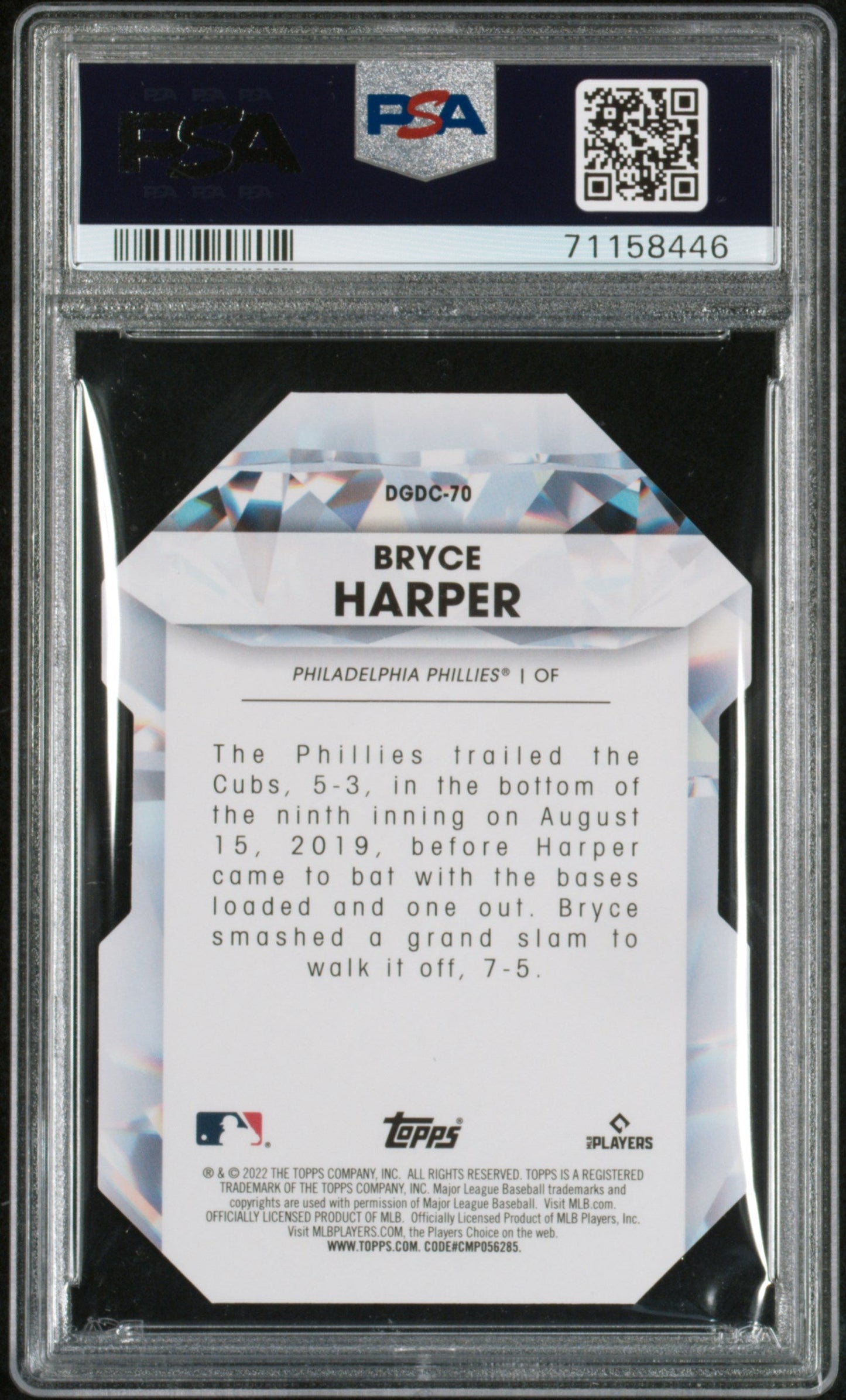 Graded 2022 Topps Bryce Harper #DGDC70 Diamond Greats D/C Update Baseball Card PSA 10 Gem Mint