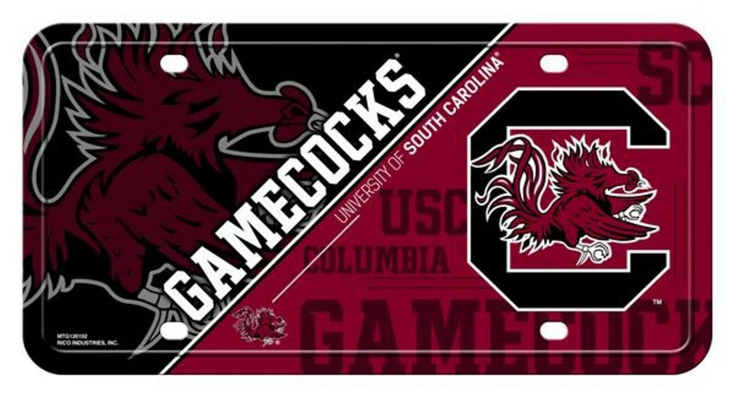 University of South Carolina Gamecocks Metal Auto Tag License Plate, Split Design, 6x12 Inch