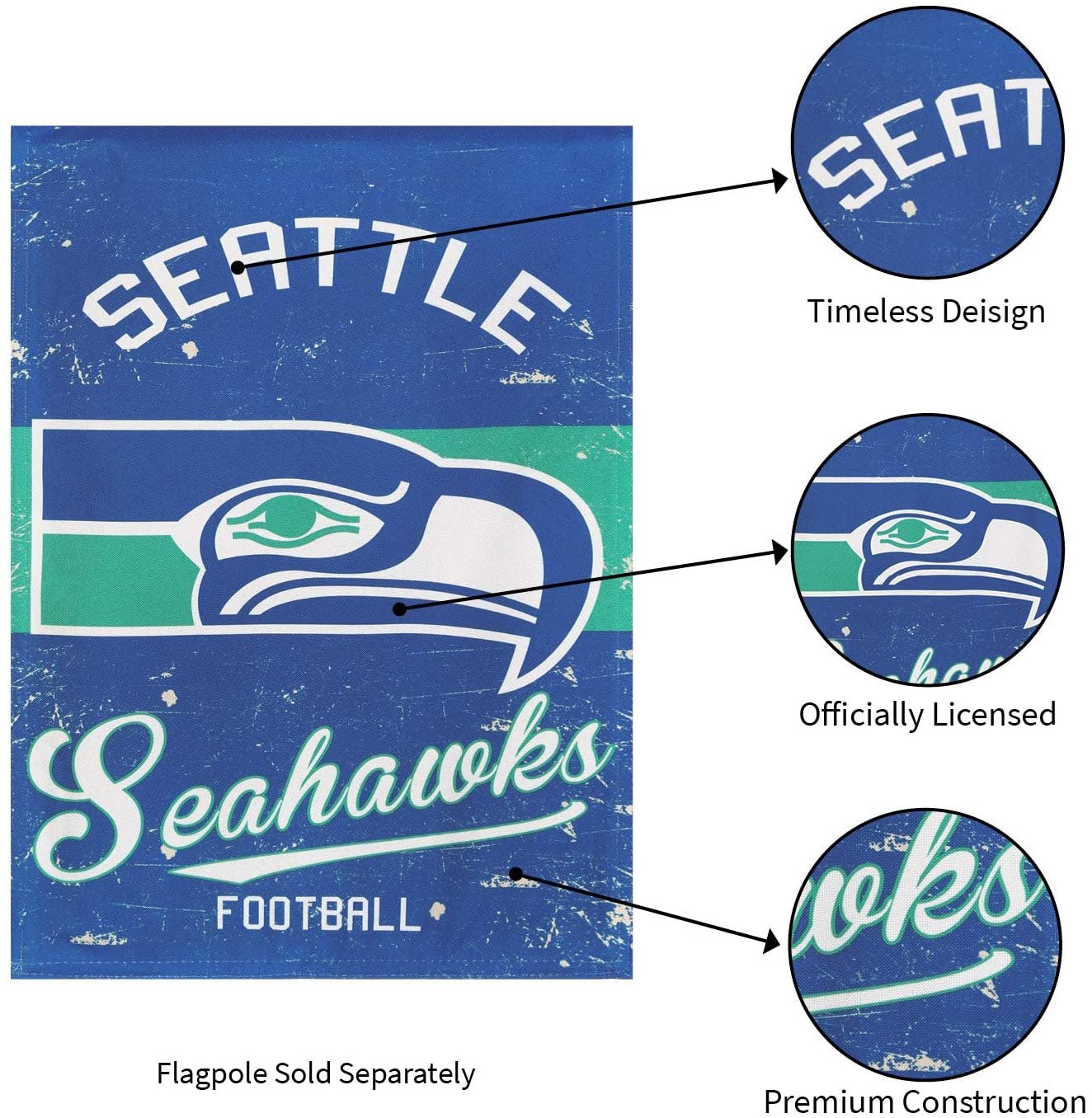 Seattle Seahawks House Banner Flag, Premium Double Sided, 28x44 Inch, Vintage Design, Linen, Indoor Outdoor