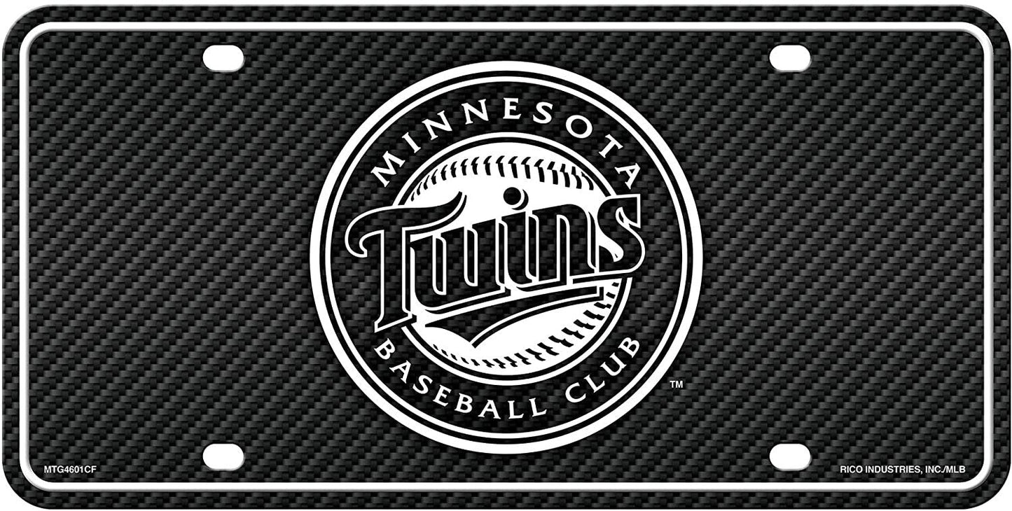 Minnesota Twins Metal Auto Tag License Plate, Carbon Fiber Design, 6x12 Inch