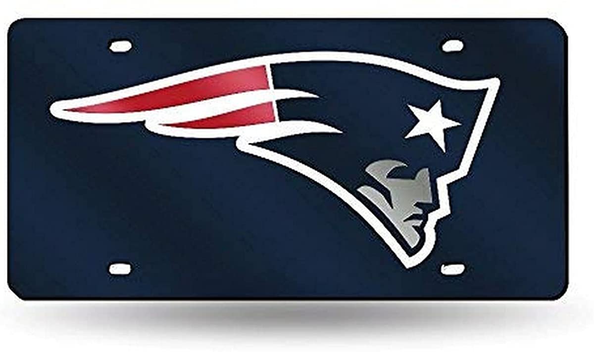 New England Patriots Premium Laser Cut Tag License Plate, Blue Mirrored Acrylic Inlaid, 12x6 Inch