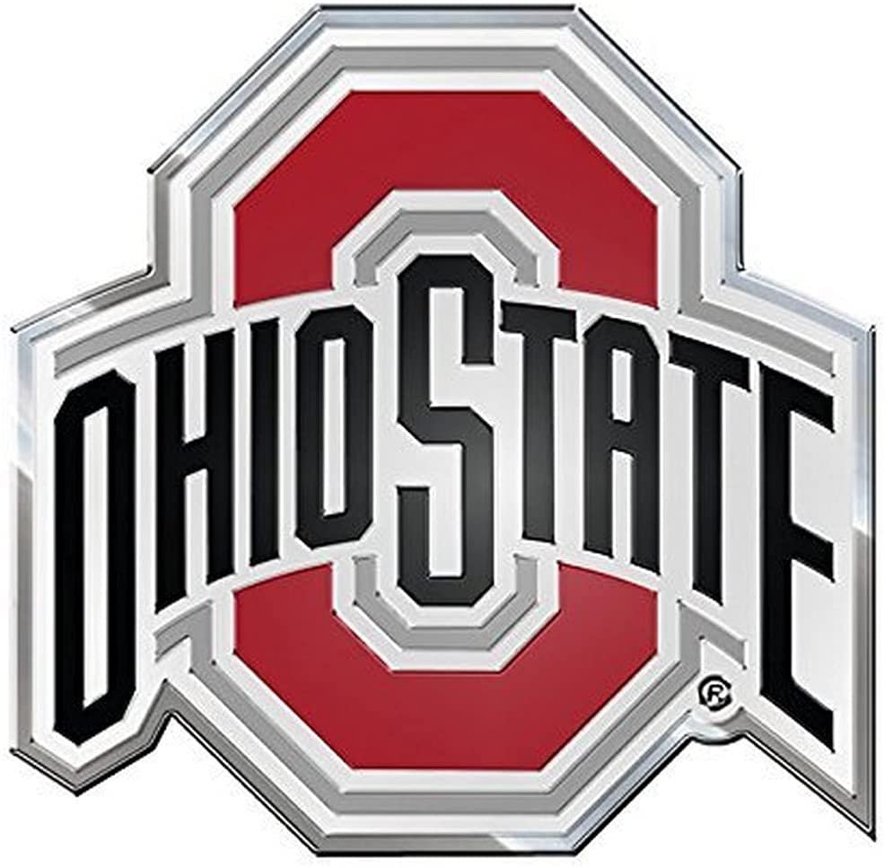 Ohio State University Buckeyes Auto Emblem, Aluminum Metal, Embossed Team Color, Raised Decal Sticker, Full Adhesive Backing
