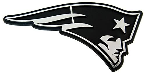 New England Patriots Auto Emblem, Silver Chrome Color, Raised Molded Shape Cut Plastic, Adhesive Tape Backing