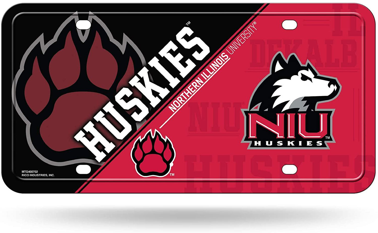 Northern Illinois University Huskies Metal Auto Tag License Plate, Split Design, 6x12 Inch