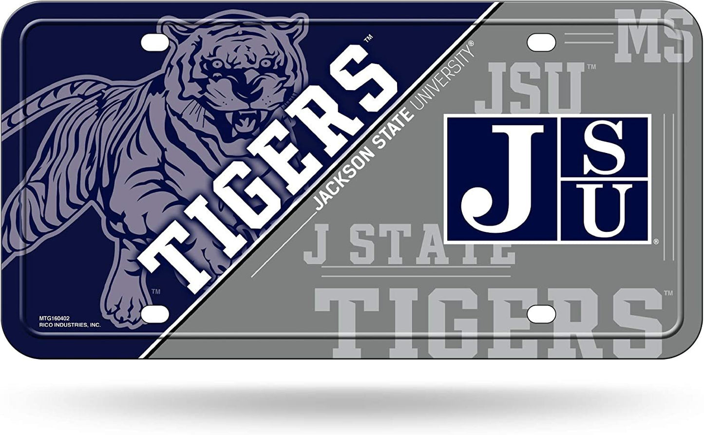 Jackson State University Tigers Metal Auto Tag License Plate, Split Design, 6x12 Inch