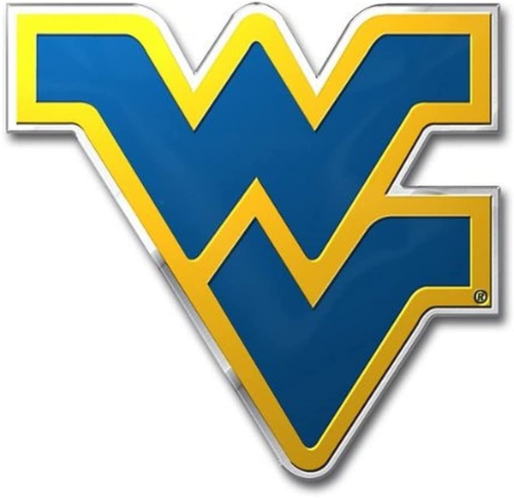 West Virginia University Mountaineers Auto Emblem, Aluminum Metal, Embossed Team Color, Raised Decal Sticker, Full Adhesive Backing