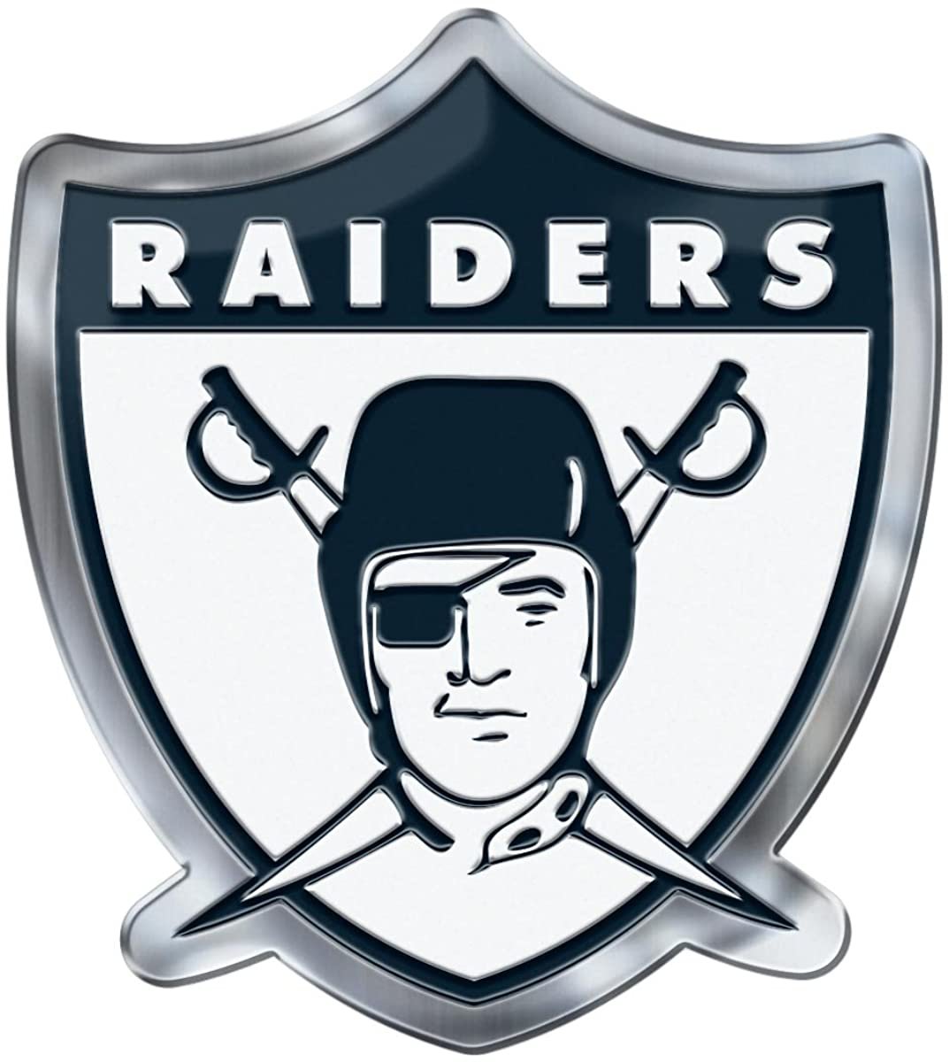 Las Vegas Raiders Premium Aluminum Metal Raised Auto Emblem, Retro Logo, Color Embossed, Full Adhesive Backing