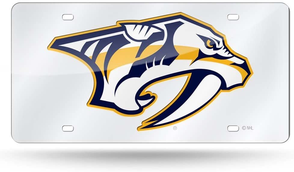 Nashville Predators Premium Laser Cut Tag License Plate, Mirrored Acrylic Inlaid, 6x12 Inch