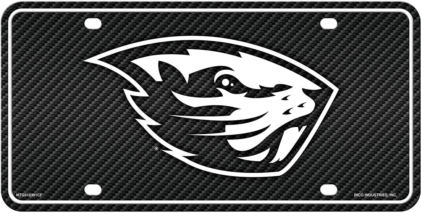 Oregon State University Beavers Metal Auto Tag License Plate, Carbon Fiber Design, 6x12 Inch