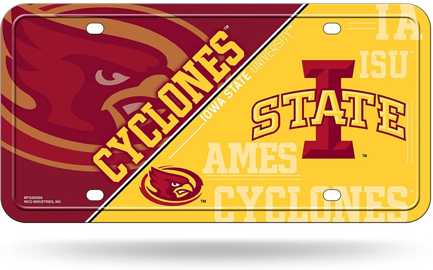 Iowa State University Cyclones Metal Auto Tag License Plate, Split Design, 6x12 Inch