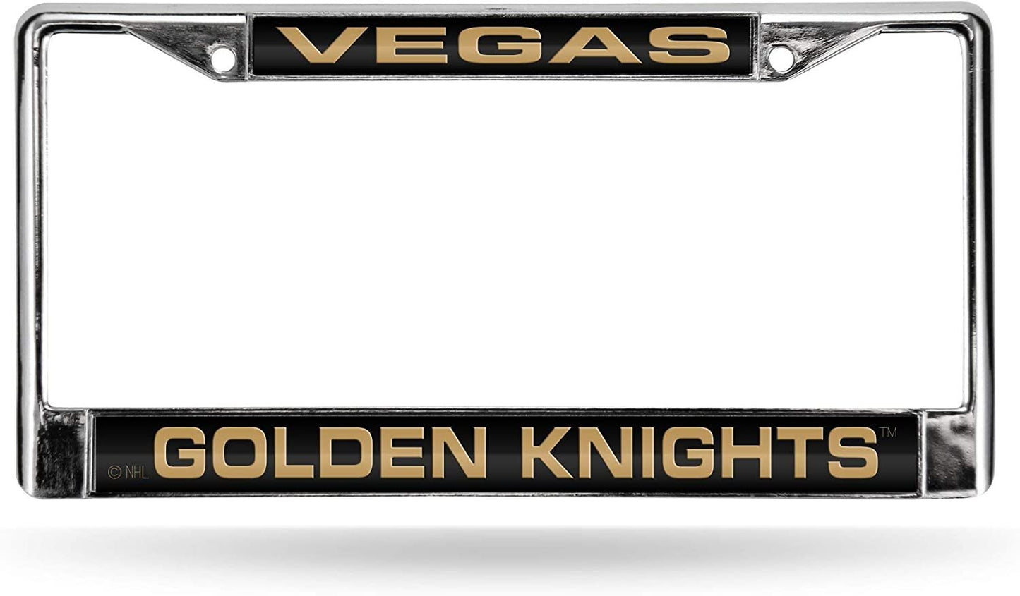 Vegas Golden Knights Metal License Plate Frame Chrome Tag Cover, Laser Acrylic Mirrored Inserts, 12x6 Inch