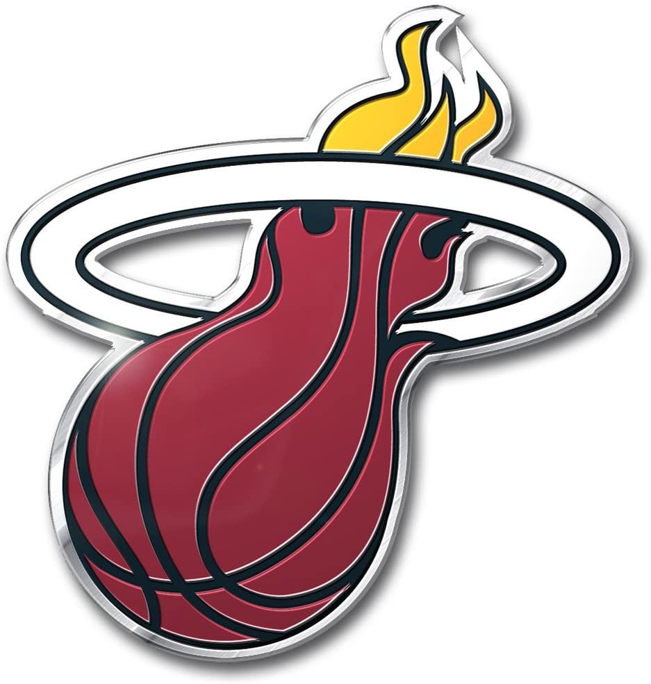 Miami Heat Auto Emblem, Aluminum Metal, Embossed Team Color, Raised Decal Sticker, Full Adhesive Backing