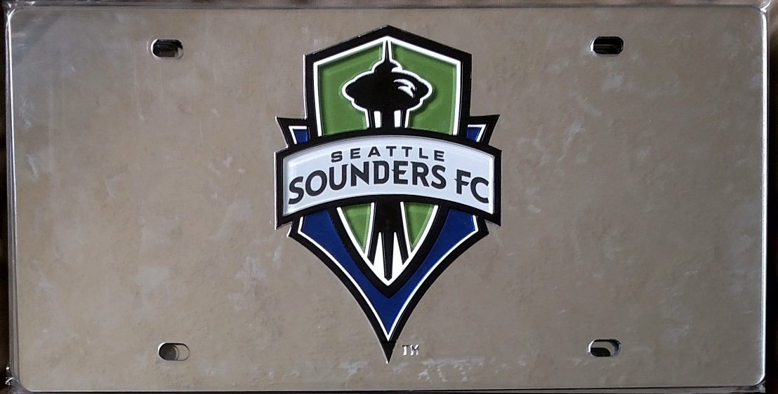 Seattle Sounders MLS Premium Laser Cut Tag License Plate, Mirrored Acrylic Inlaid, 12x6 Inch