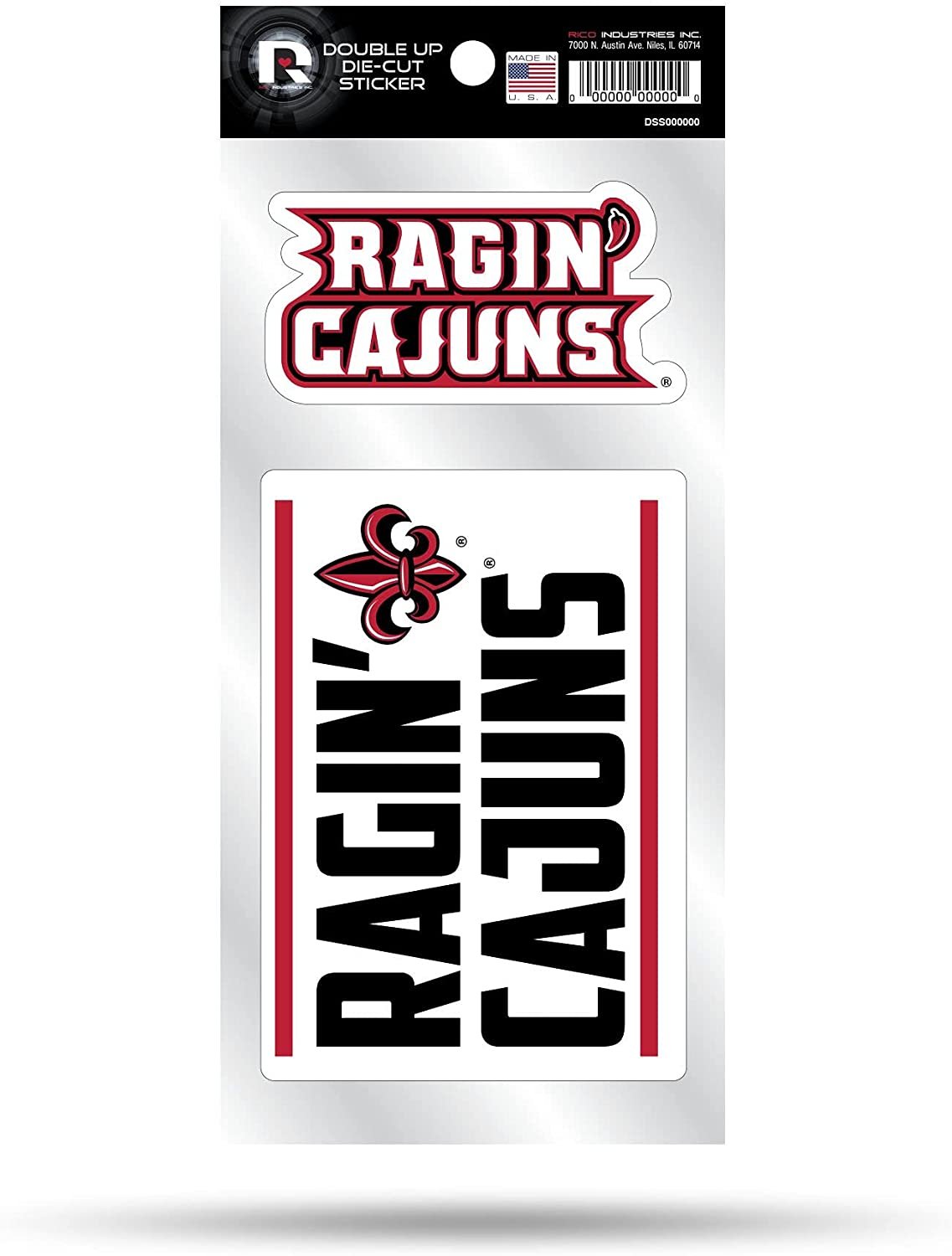 University of Louisiana Lafayette 2-Piece Double Up Die Cut Sticker Decal Sheet, 4x8 Inch