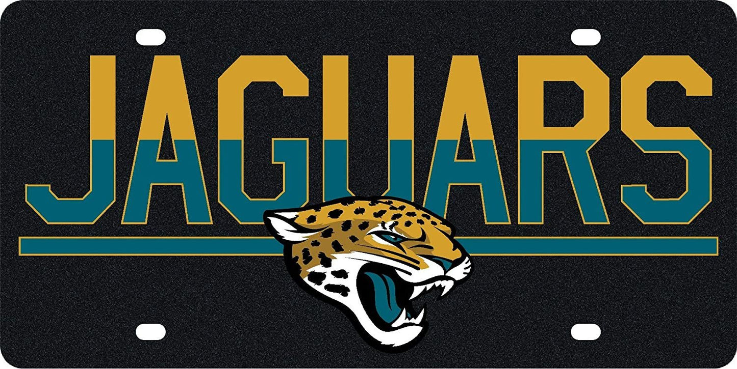 Jacksonville Jaguars Premium Laser Tag License Plate, Mirrored Acrylic Inlaid, Duo-Tone Design, 6x12 Inch