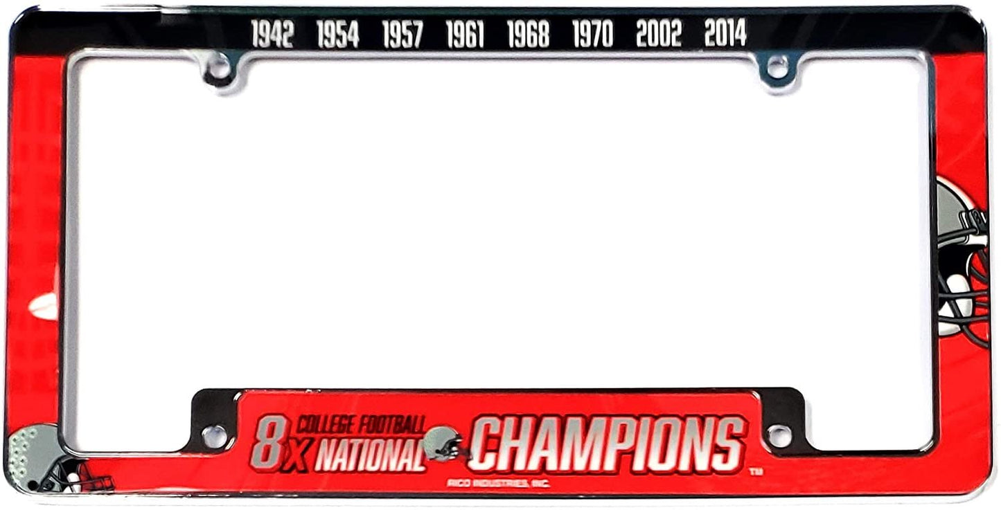 Ohio State University Buckeyes 8X Time Champions Metal License License Plate Frame Tag Cover, All Over Design, 12x6 Inch