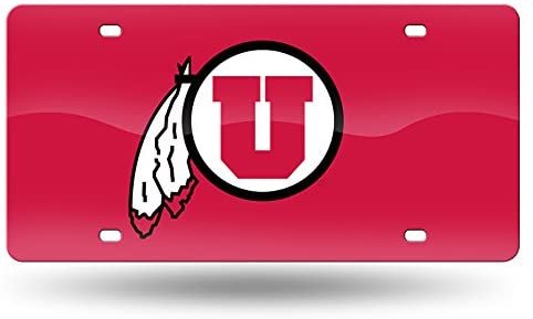 University of Utah Utes Premium Laser Cut Tag License Plate, Red Mirrored Acrylic Inlaid, 12x6 Inch