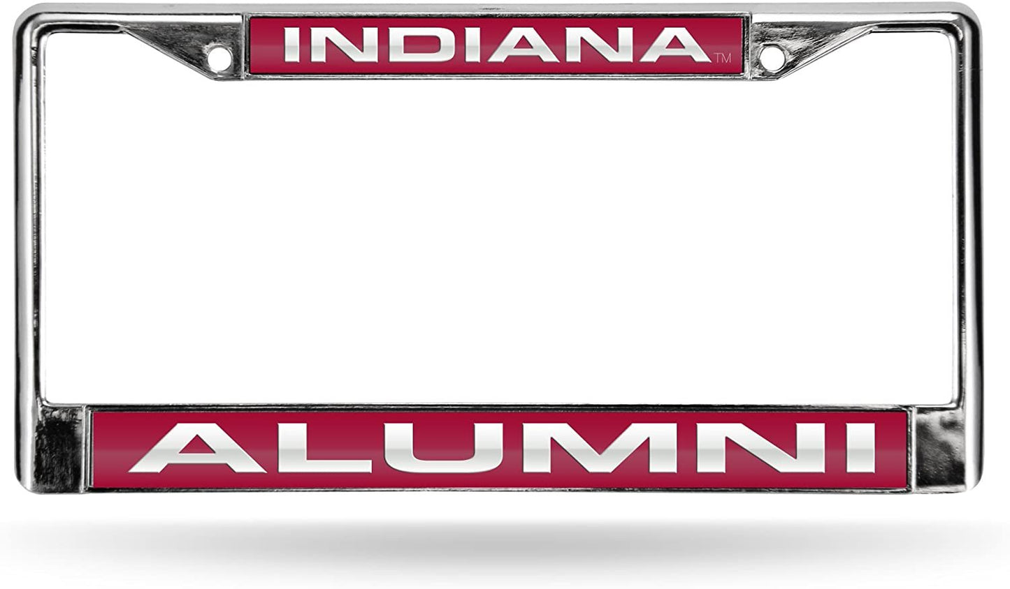 Indiana University Hoosiers Alumni Chrome Metal License Plate Frame Tag Cover, Laser Acrylic Mirrored Inserts, 12x6 Inch