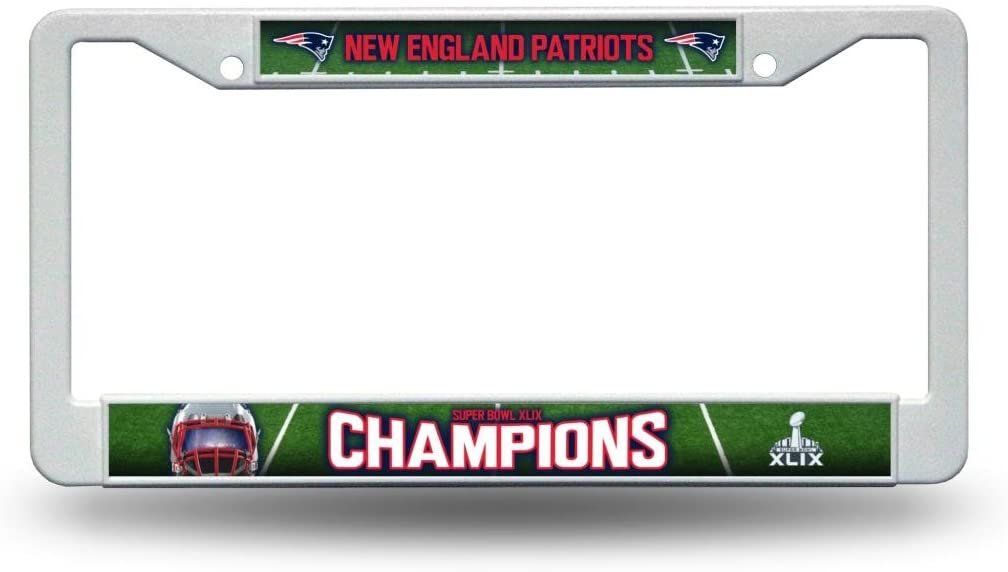 New England Patriots Super Bowl 49 Champions Plastic License Plate Frame Tag Cover, 12x6 Inch