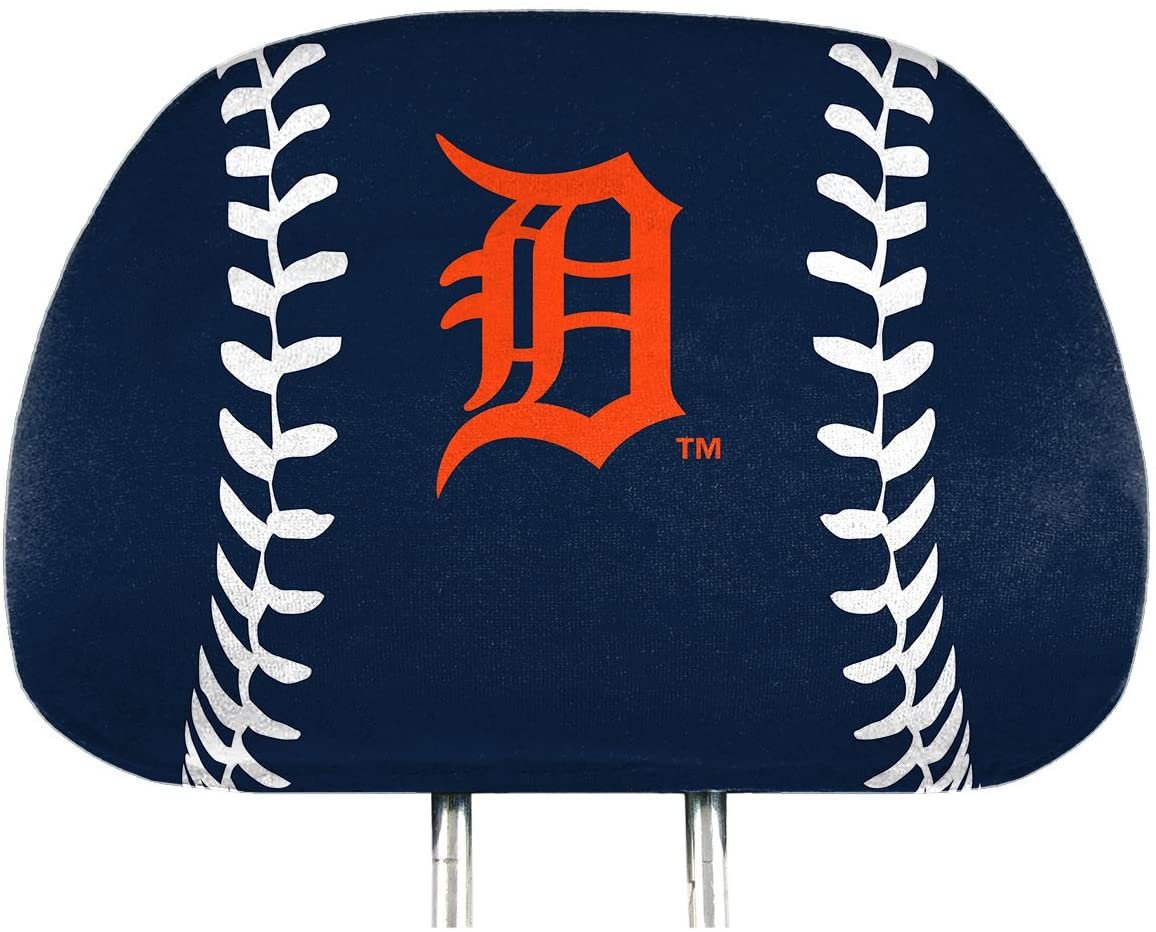 Detroit Tigers Premium Pair of Auto Head Rest Covers, Full Color Printed, Elastic, 10x14 Inch
