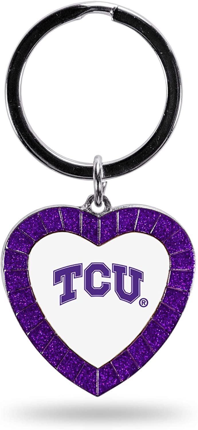 Texas Christian University Horned Frogs TCU Keychain Rhinestone Heart Colored, Purple, 3-inches in length