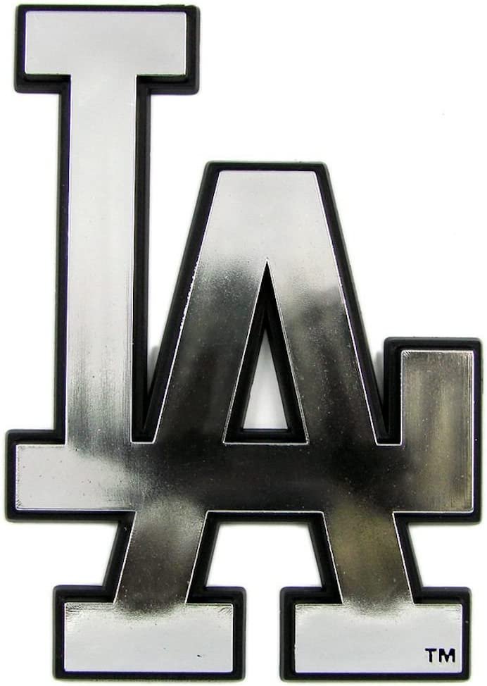 Los Angeles Dodgers Auto Emblem, Silver Chrome Color, Raised Molded Shape Cut Plastic, Adhesive Tape Backing