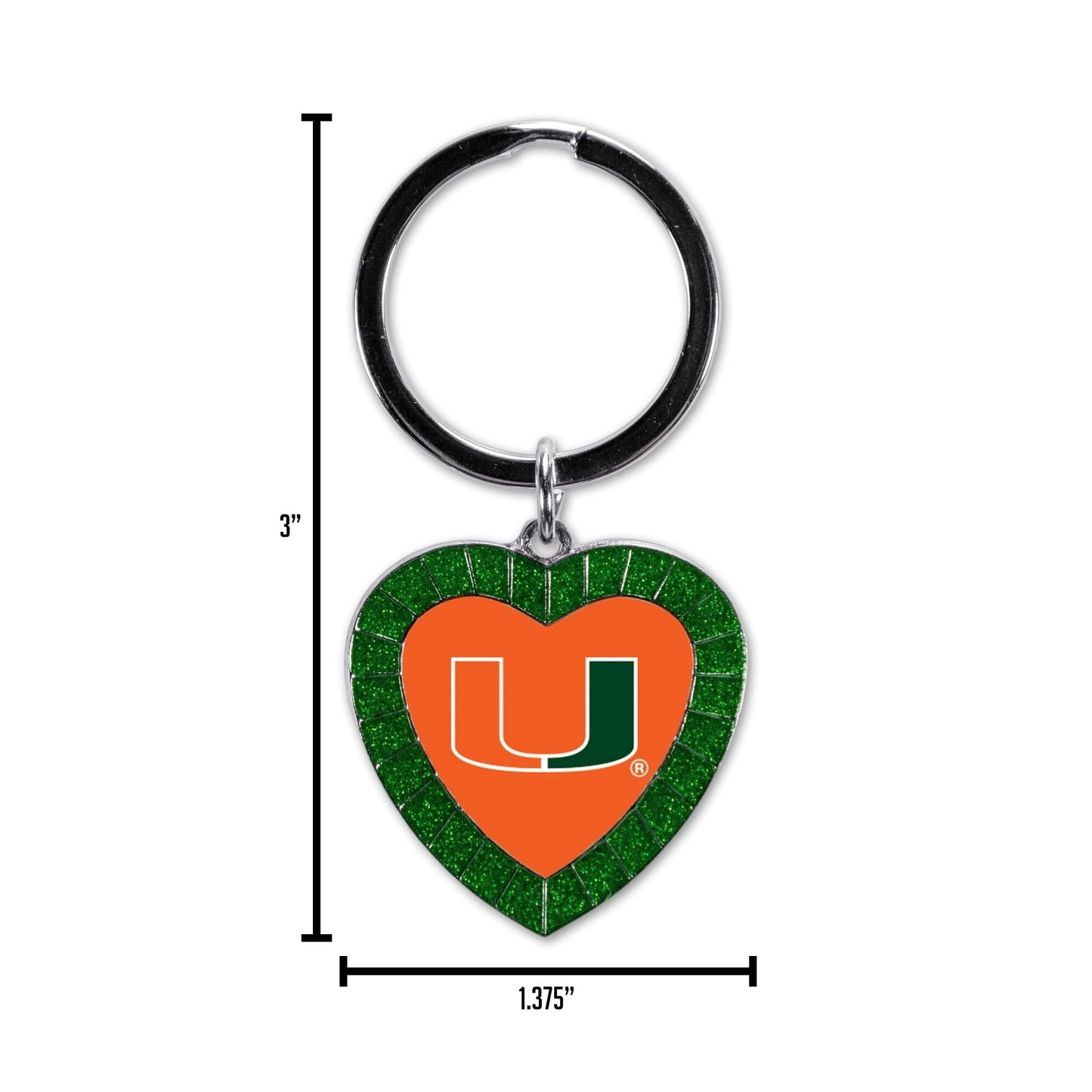 Cincinnati Bengals Metal Keychain, Team Color Rhinestone Heart, 3 Inches