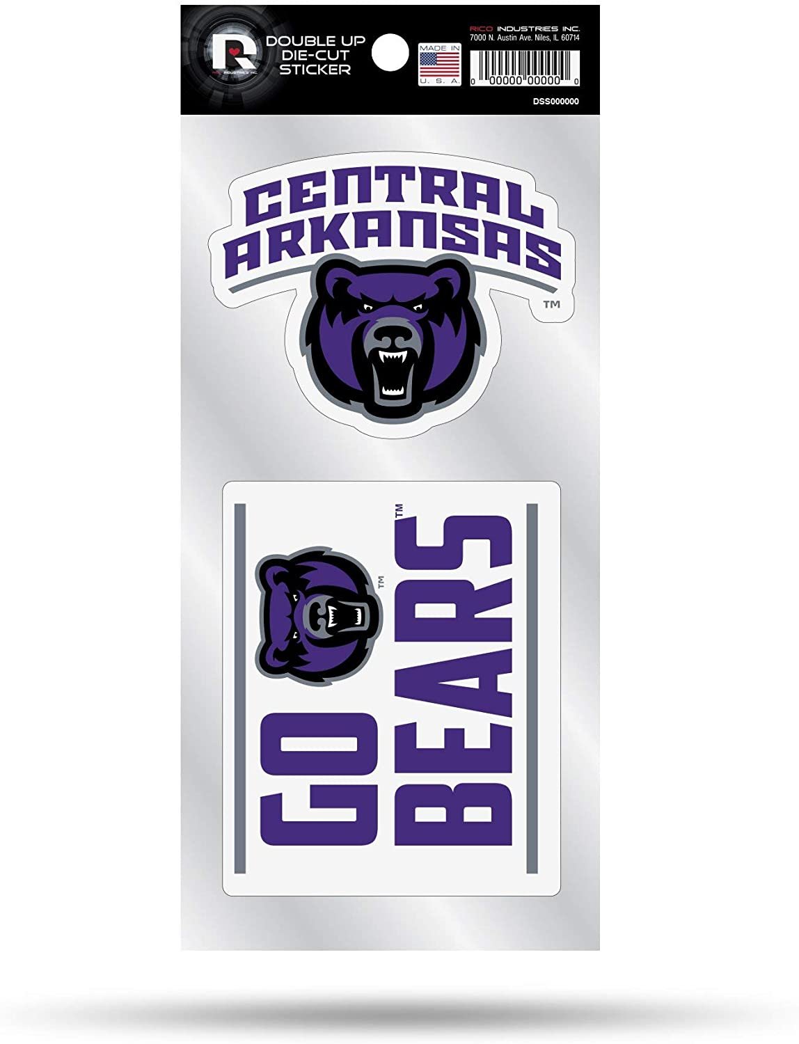 University of Central Arkansas Bears 2-Piece Double Up Die Cut Sticker Decal Sheet, 4x8 Inch