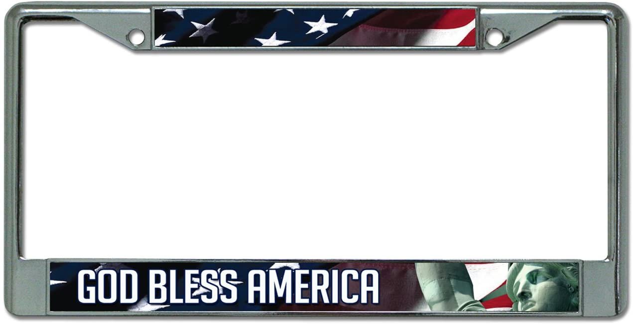United States USA Red, White and Blue Premium Metal License Plate Frame Tag Cover, 6x12 Inch