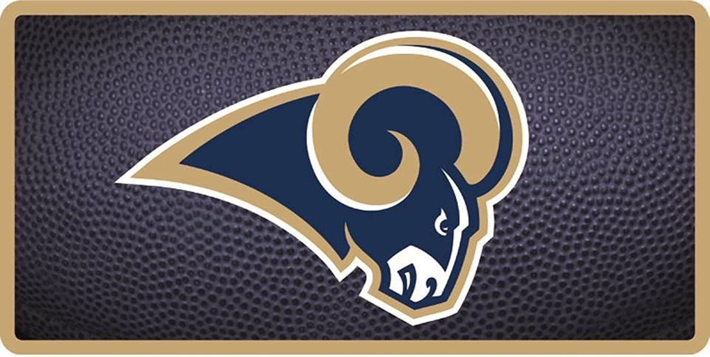 Loa Angeles Rams Premium Laser Cut Tag License Plate, Team Ball Design, Mirrored Acrylic Inlaid, 6x12 Inch