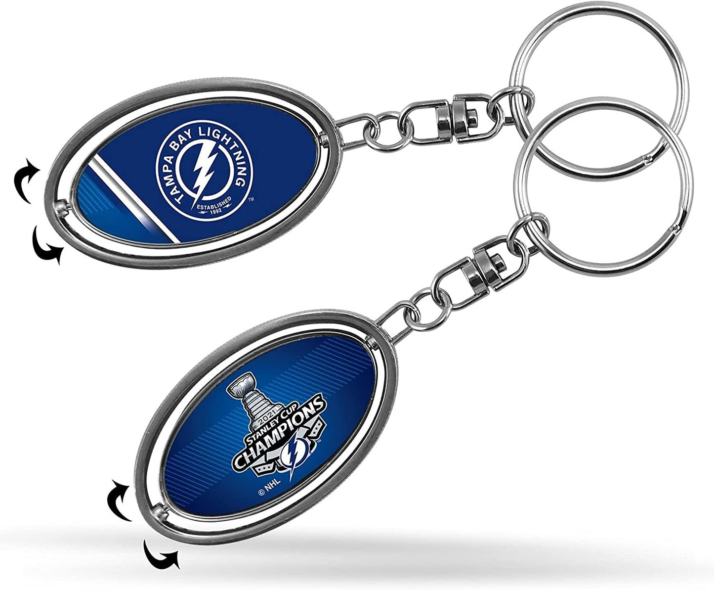 Lightning Keychain 2021 Stanley Cup Champions Metal Oval 2-sided Spinner Key Chain Hockey