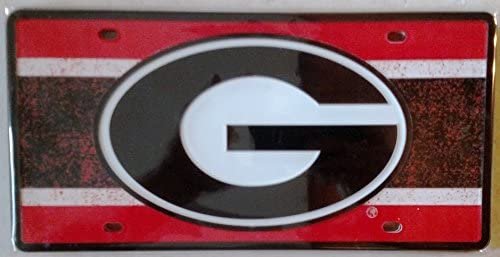 University of Georgia Bulldogs Premium Laser Cut Tag License Plate, Vintage Design, Mirrored Acrylic Inlaid, 6x12 Inch
