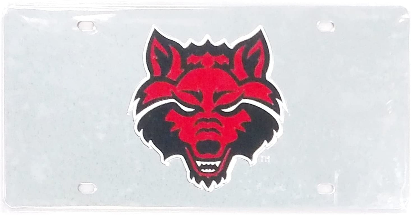Arkansas State University Red Wolves Premium Laser Cut Tag License Plate, Mirrored Acrylic Inlaid, 6x12 Inch