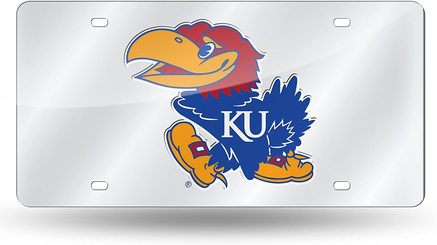 University of Kansas Jayhawks Premium Laser Cut Tag License Plate, Mirrored Acrylic Inlaid, 12x6 Inch