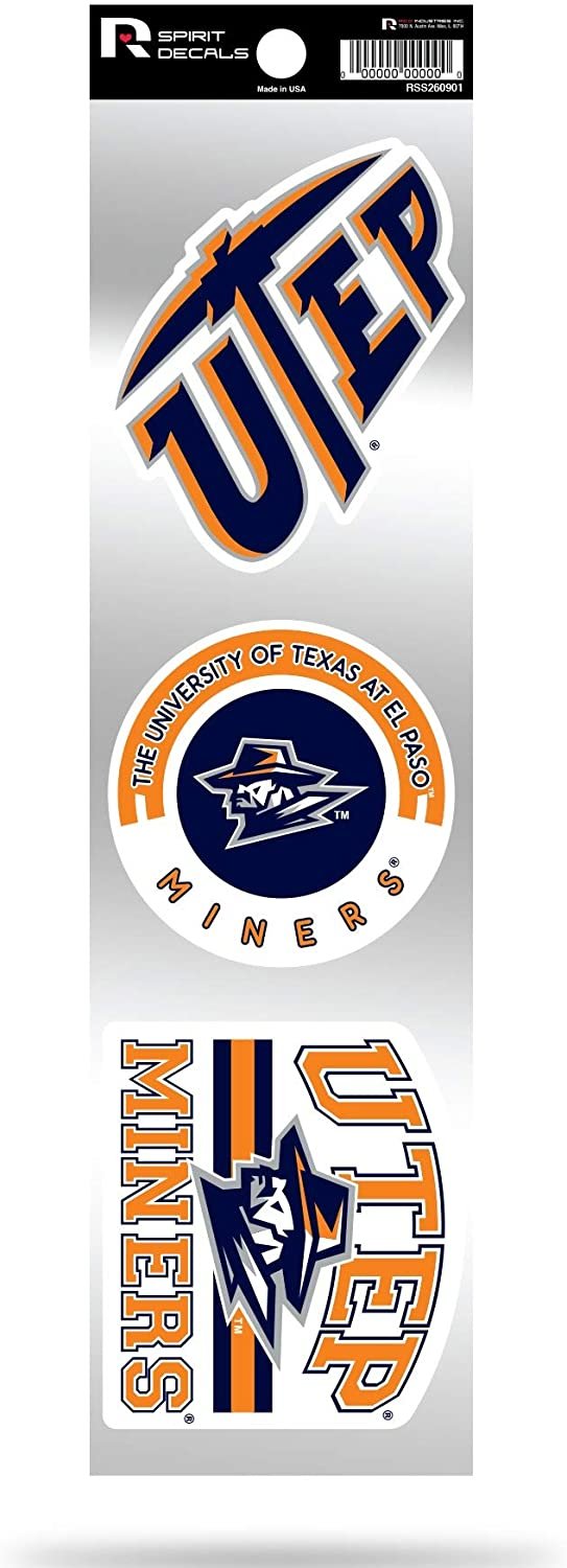 Texas El Paso Miners UTEP Triple Retro Throwback Spirit Decals Flat Vinyl Auto Home Sticker Sheet University of