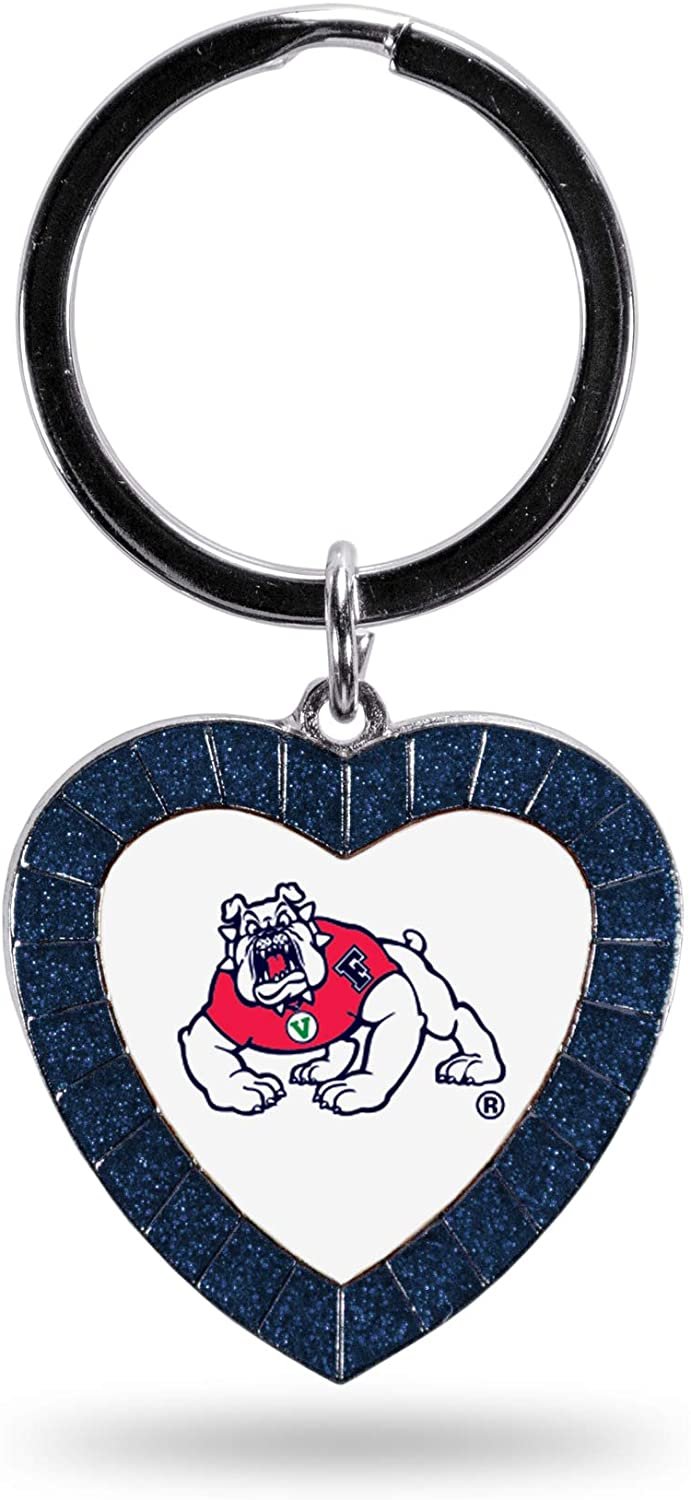 NCAA Fresno State Bulldogs NCAA Rhinestone Heart Colored Keychain, Navy, 3-inches in length