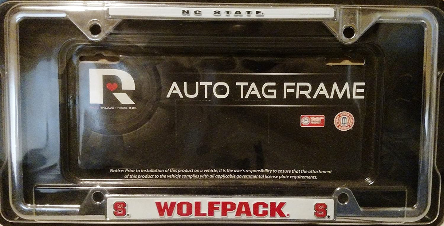 North Carolina State University Wolfack Chrome Metal License Plate Frame Tag Cover, Ez View, 12x6 Inch