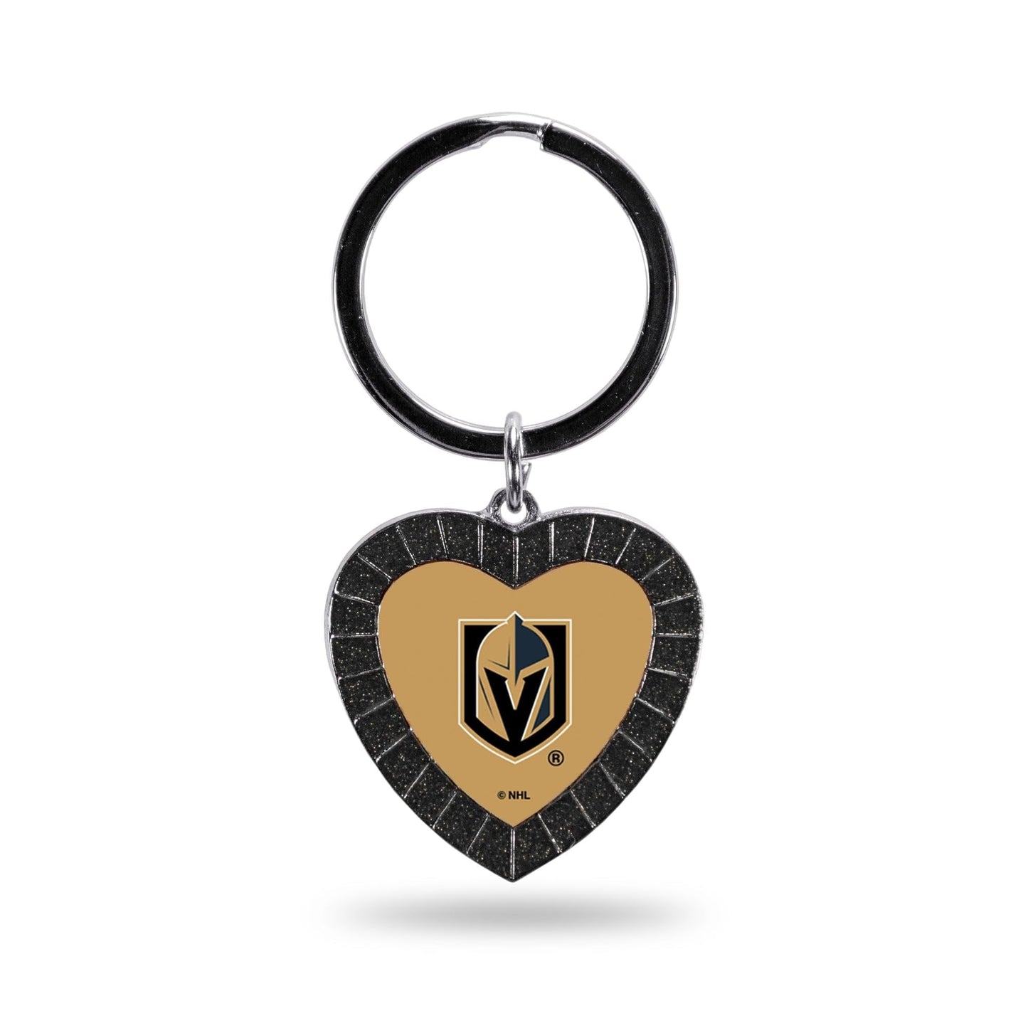 Golden Knights Colored Rhinestone Heart Keychain - Black