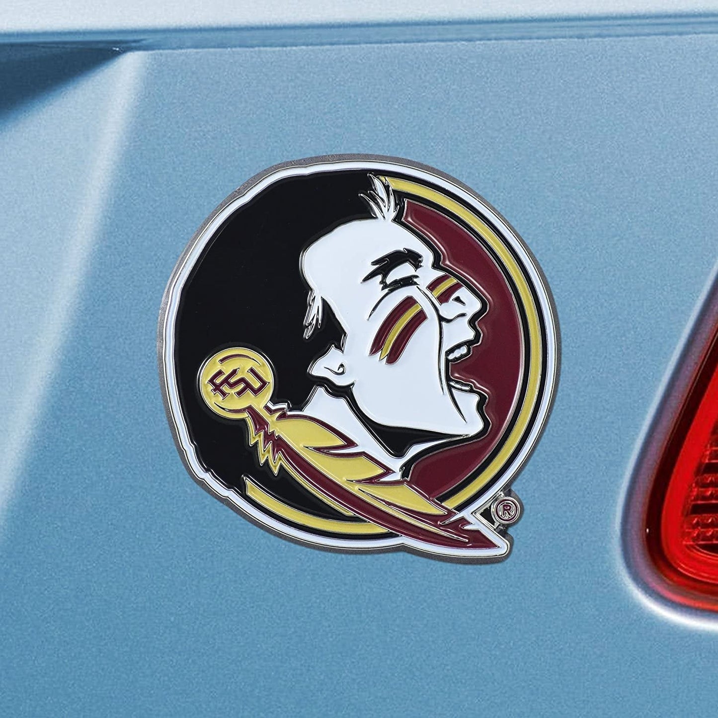 Florida State University Seminoles Premium Solid Metal Raised Auto Emblem, Team Color, Shape Cut, Adhesive Backing