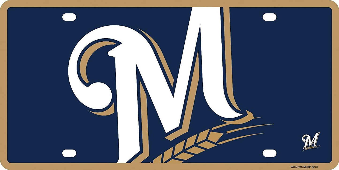Milwaukee Brewers Premium Laser Cut Tag License Plate, Mega Logo, Mirrored Acrylic Inlaid, 6x12 Inch