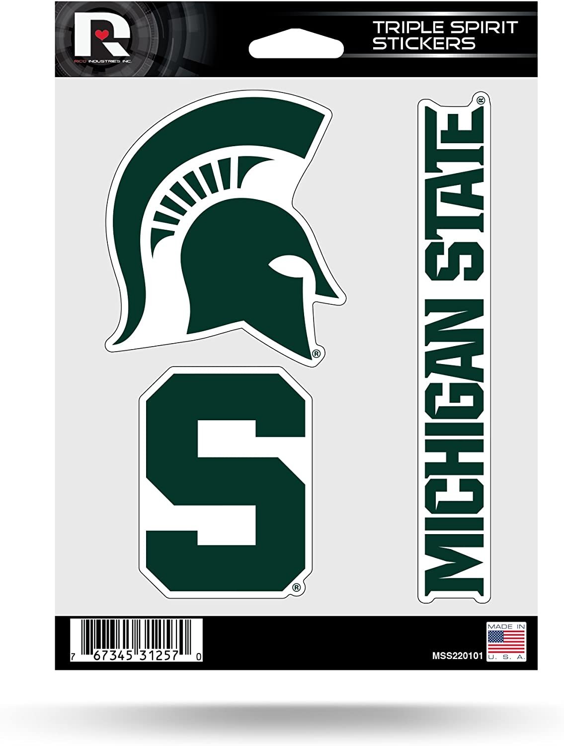 Michigan State Spartans Die Cut 3-Piece Triple Spirit Sticker Sheet