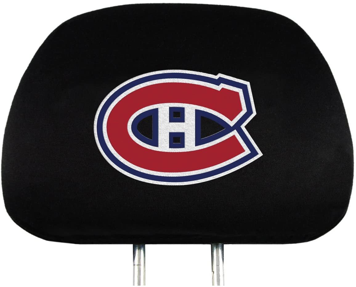 Montreal Canadiens Pair of Premium Auto Head Rest Covers, Embroidered, Black Elastic, 14x10 Inch