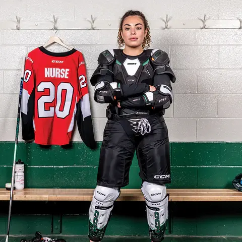 CCM For The Win hockey equipment display featuring professional grade hockey gear and protective equipment