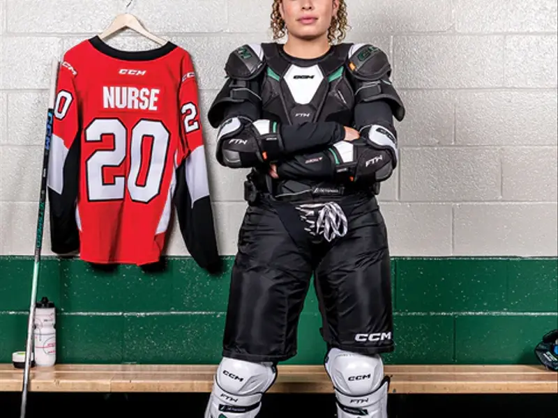 CCM For The Win hockey equipment display featuring professional grade hockey gear and protective equipment